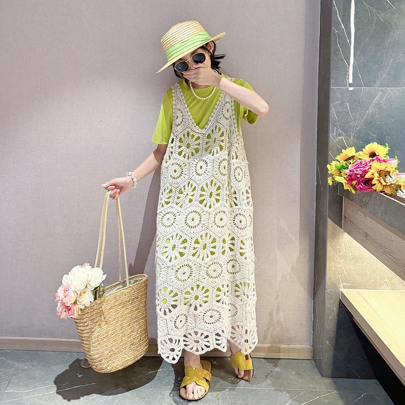 小女孩洋气套装夏2025新款女童时尚度假连衣裙儿童叠穿裙子两件套