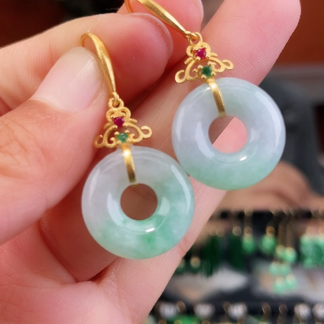 翡翠银S925镶嵌耳饰