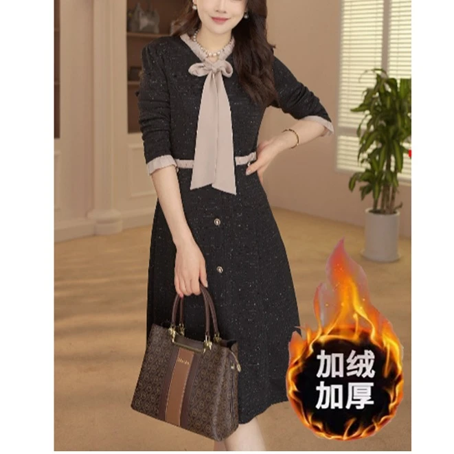 法式秋款小香风连衣裙女长袖时尚2025气质显瘦假两件裙子名媛