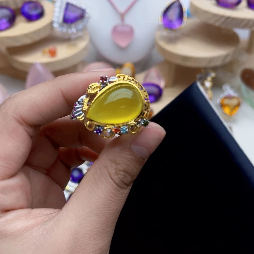 葡萄石戒指银S925镶嵌天然