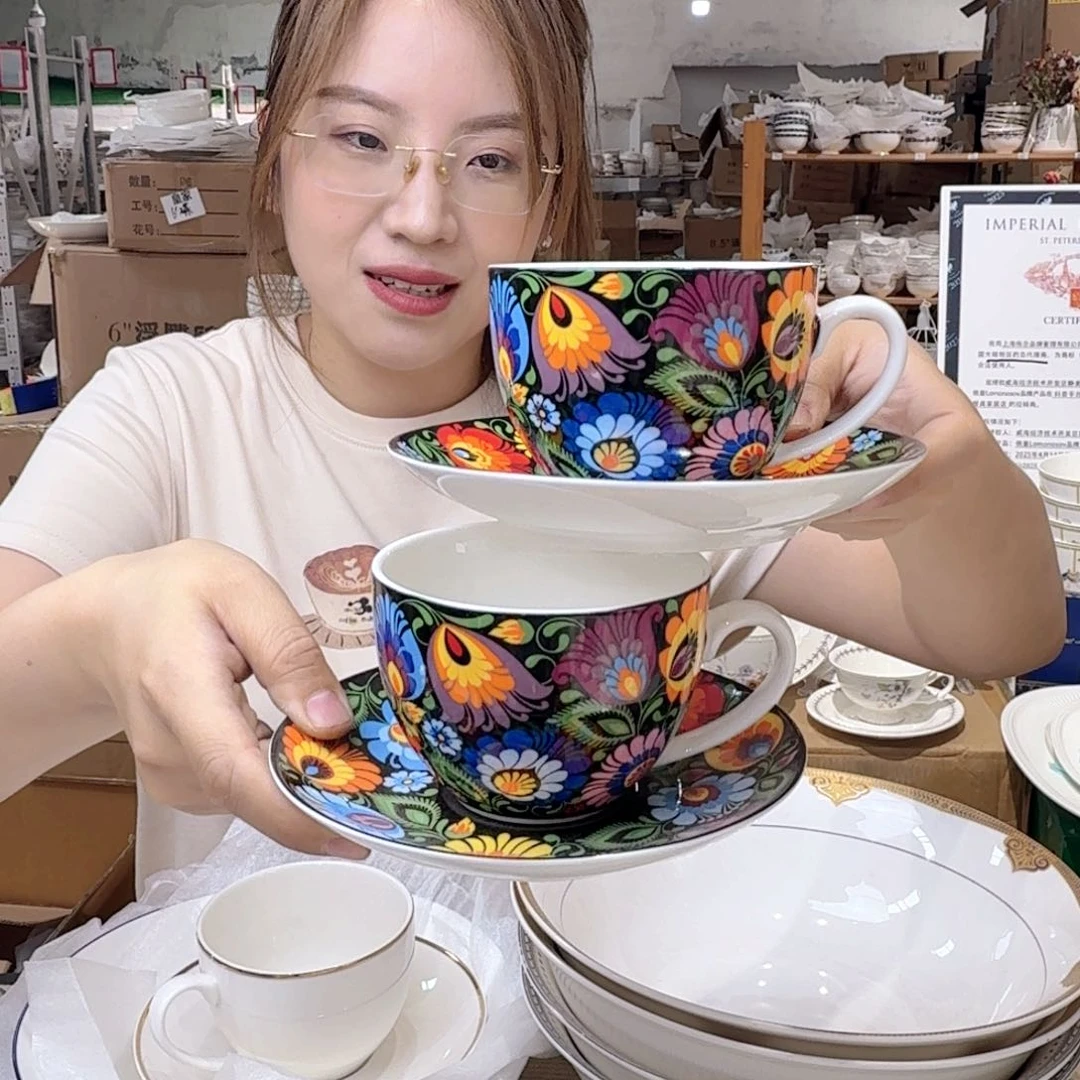 瓷骨瓷咖啡杯碟2套（4件）220ml外贸骨瓷微瑕