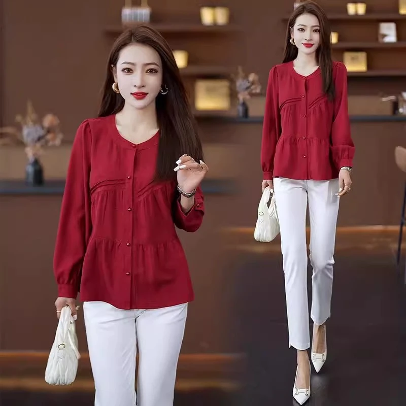 时尚设计感衬衫女2025早春新款洋气宽松遮肚显瘦气质衬衣百搭上衣