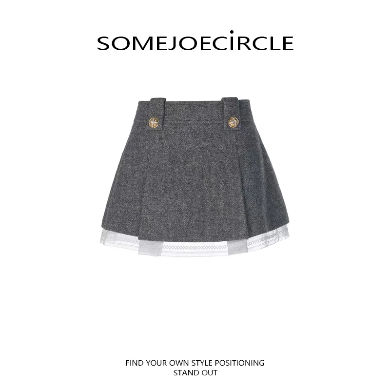 【DZ】SOMEJOECIRCLE【灰色小香】新款毛呢千金风半裙百褶裙子女Z7202