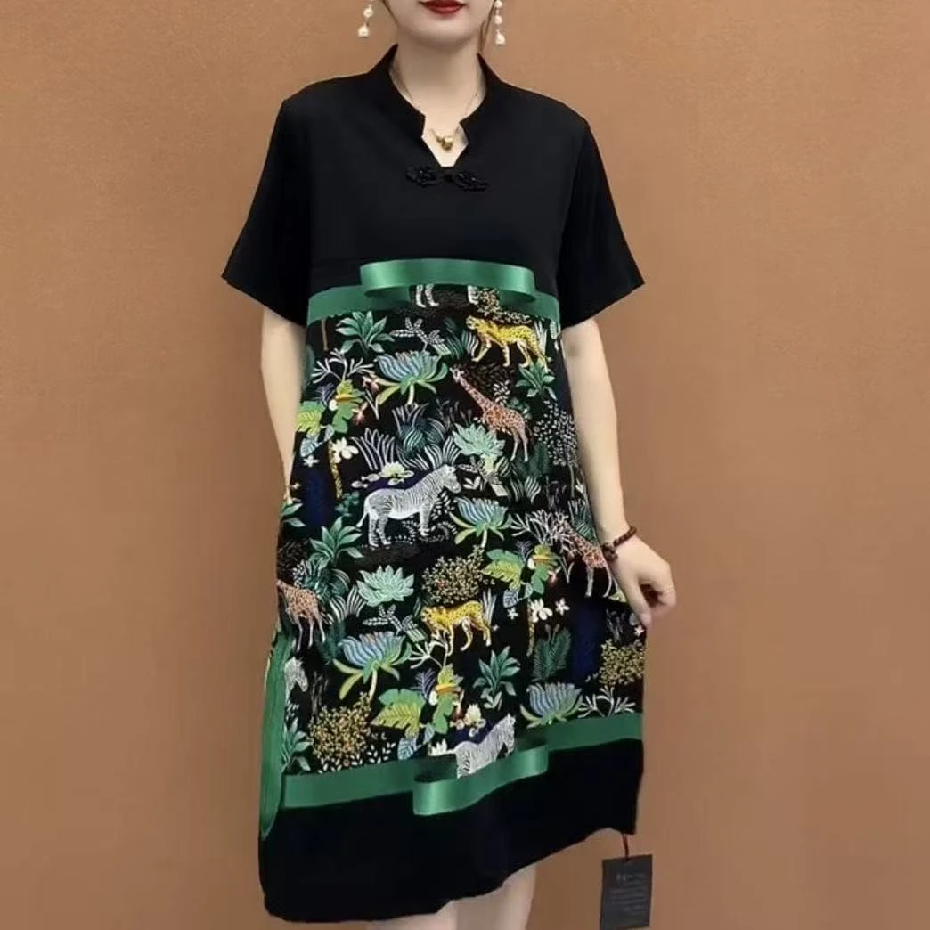 高档复古中年妈妈连衣裙时尚洋气中长裙