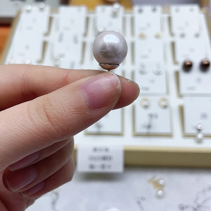 淡水珍珠耳饰银S925镶嵌用****4