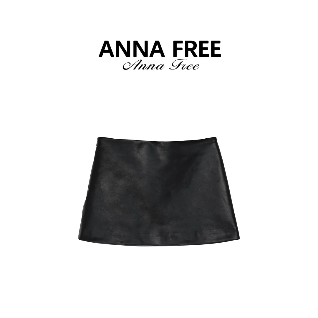ANNA FREE 女高腰a字短裙修身显瘦2025秋新款pu皮半身裙ZC825817