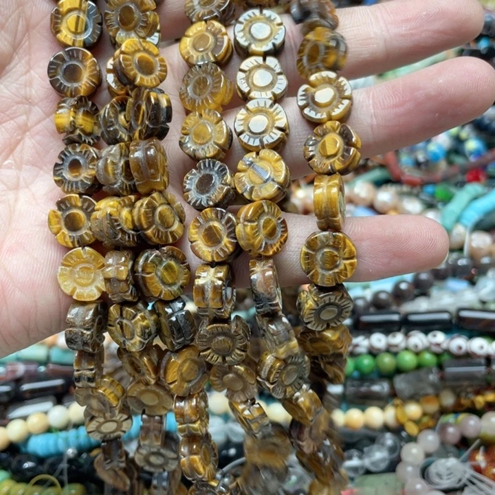 玛瑙/玉髓合金珠宝半成品一条12mm黄虎花花