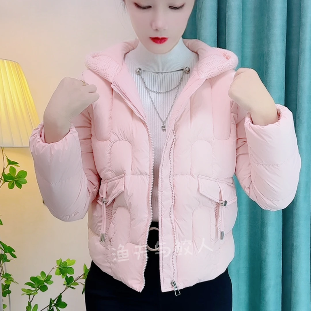 轻薄小香风连帽白色棉服女2025年冬季新款小个子女士外套潮