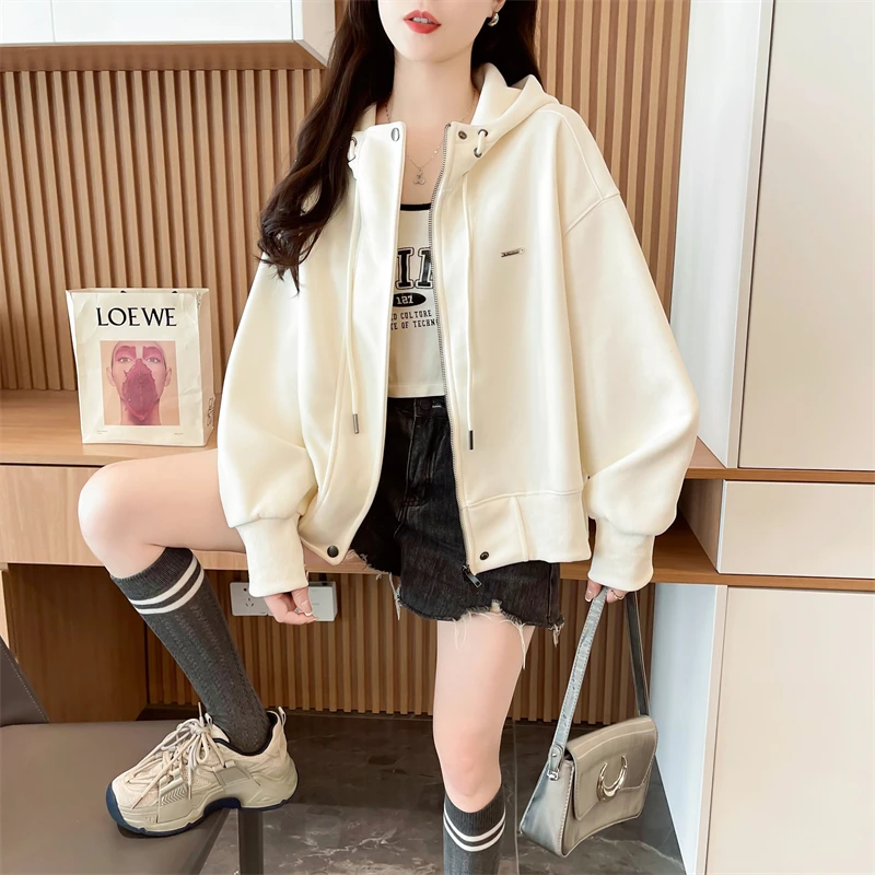独特超好看高档简约奶fufu外套女春秋新爆薄款初高中学生卫衣帽衫