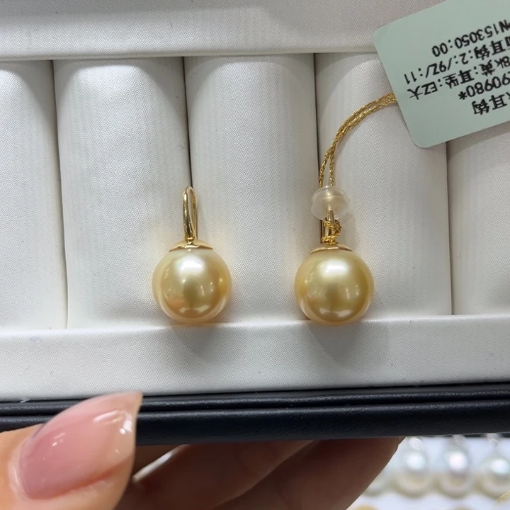 海水珍珠耳饰18K金镶嵌11-12mm