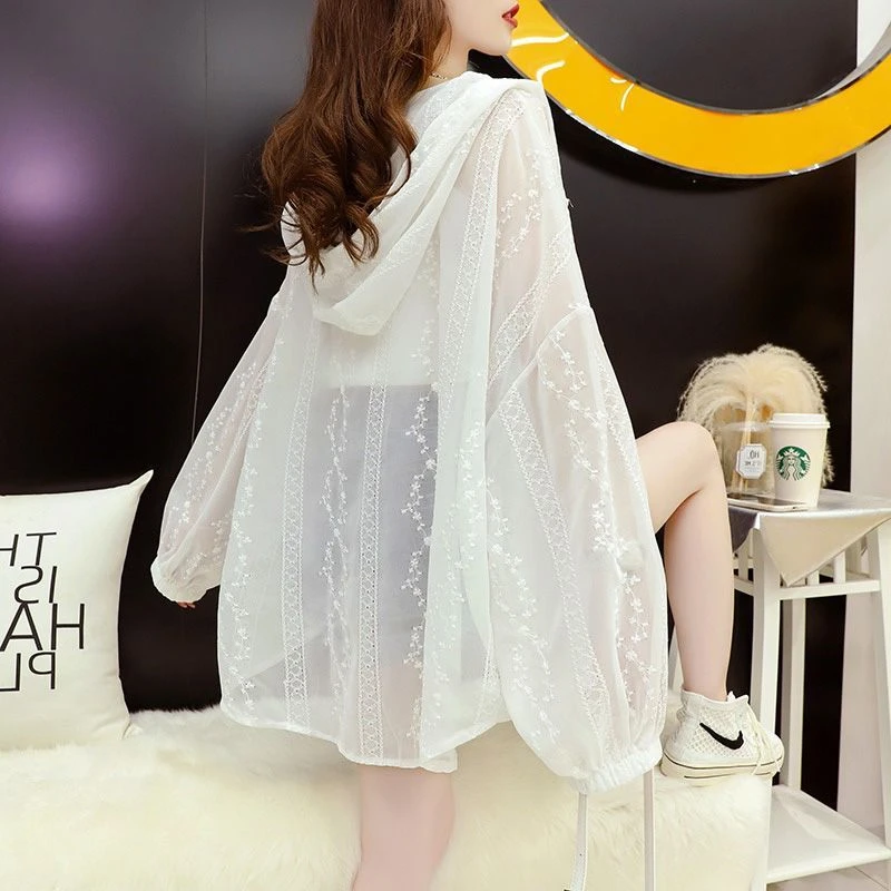 连帽雪纺防晒衣衬衫女夏季户外薄款透气宽松休闲显瘦网红超仙开衫