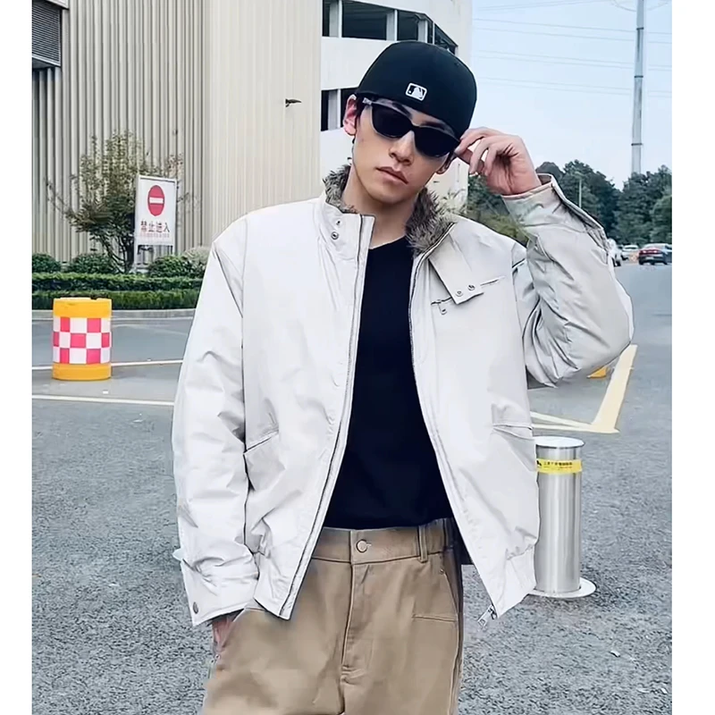 2025秋冬季新款时尚男士休闲clean fit 毛立领哈灵顿百搭棉服潮流