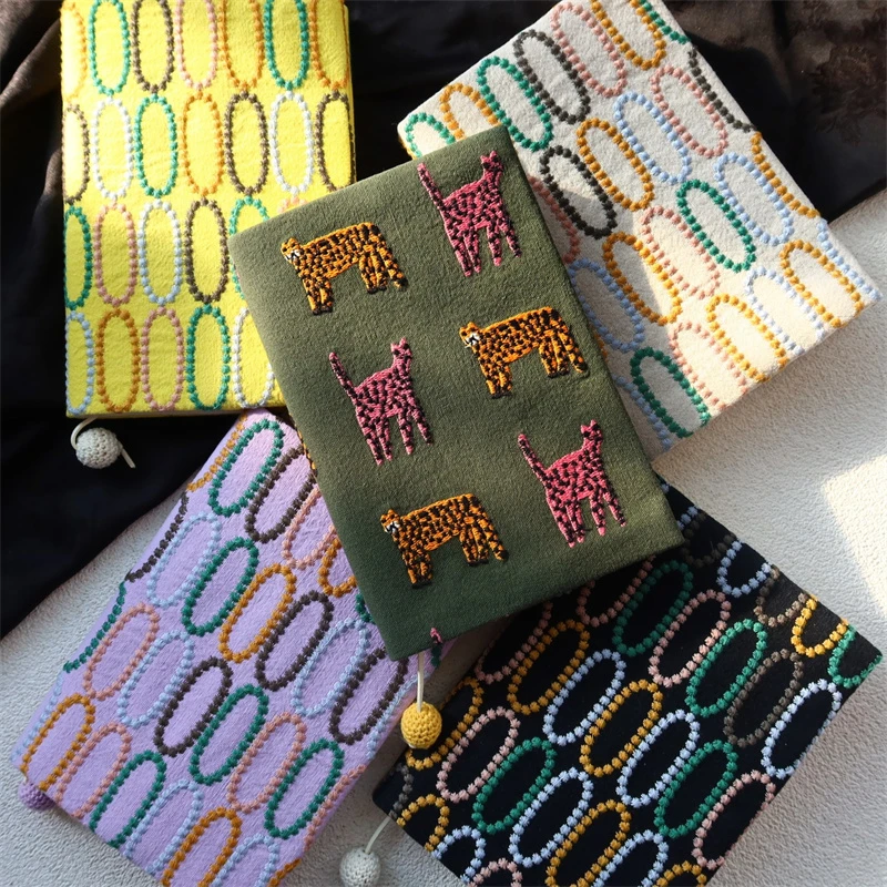 绿底动物 椭圆铃鼓刺绣书衣 皆川明风手帐A5A6 手账本手工笔记本