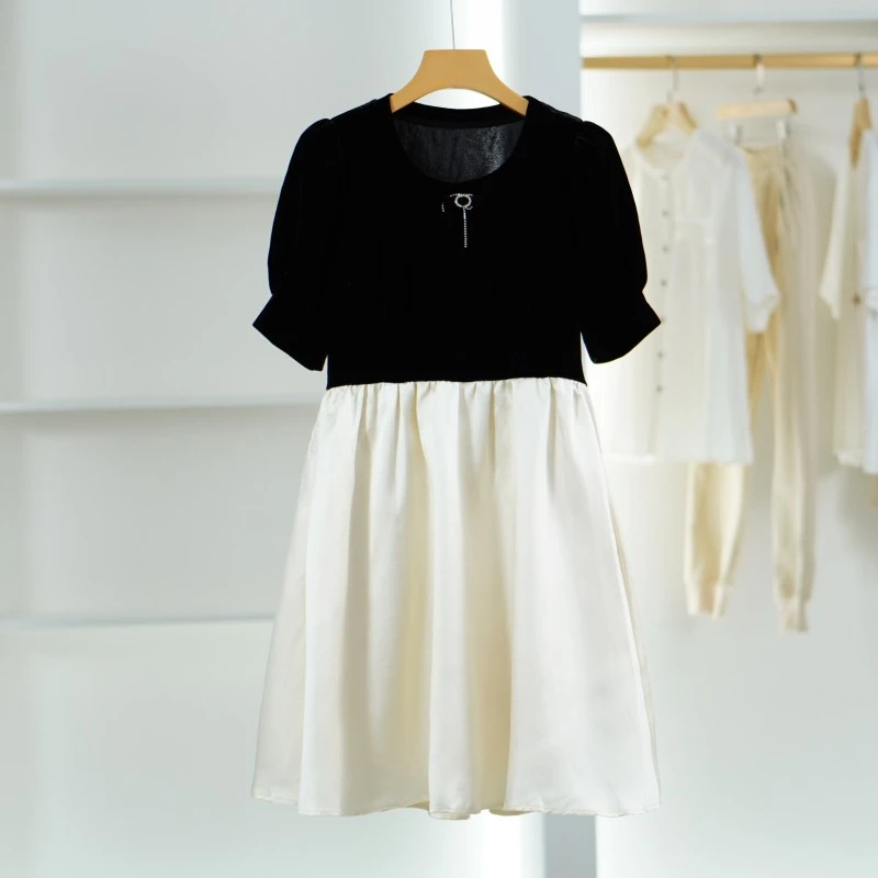 【小黑南油】E301-5  女装时尚气质拼色连衣裙黑色89016