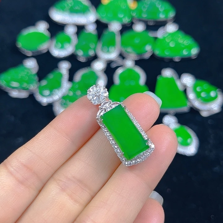 翡翠银S925镶嵌吊坠(不含链)