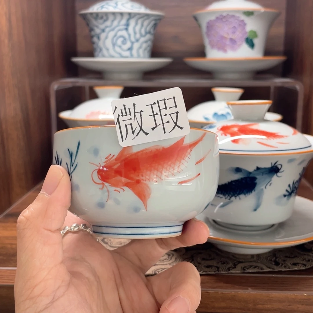 釉下手绘茶具微瑕