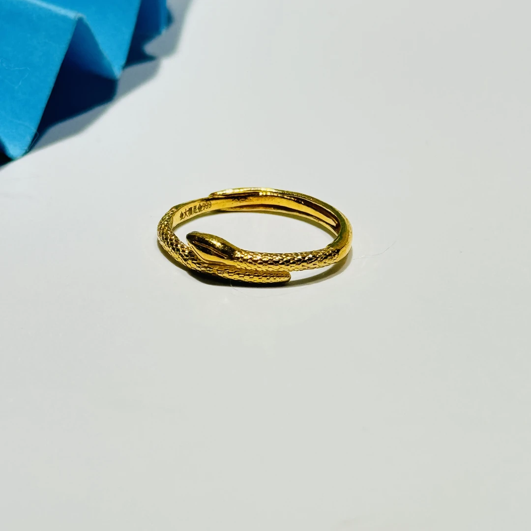 黄金足金999闪耀暴富小灵蛇活口可调节戒指