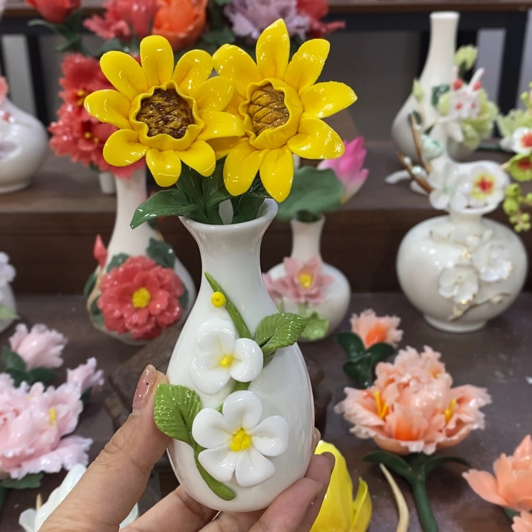 摆件陶瓷手工花摆件