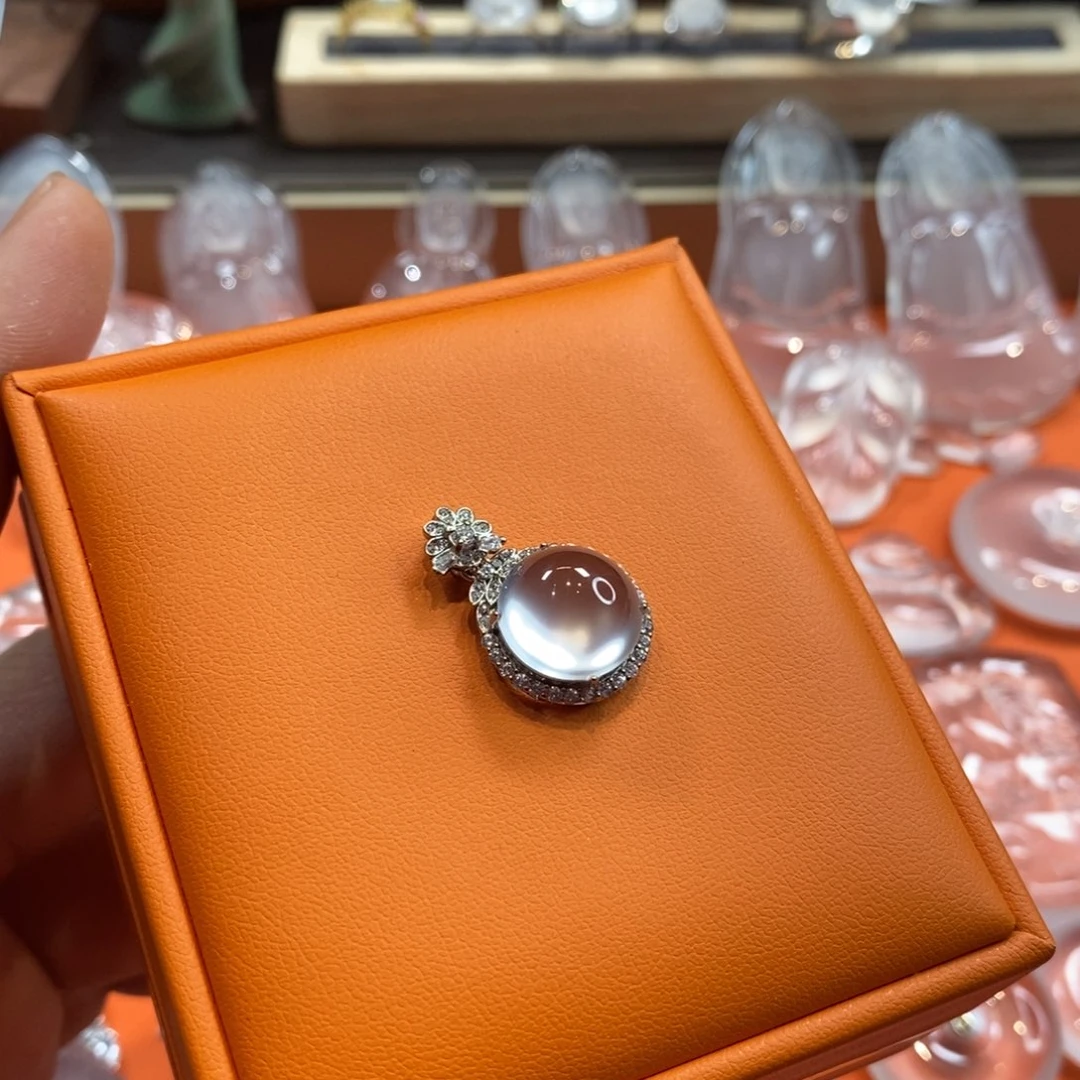 石英质玉吊坠银S925镶嵌兮