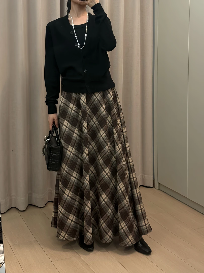 【丽】美拉德复古格子半身裙秋冬加厚高腰A字裙毛呢裙显瘦新款244