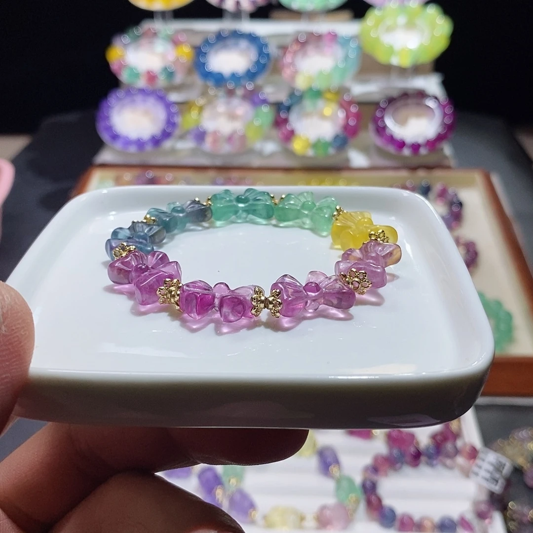 水晶手链未镶嵌彩虹渐变蝴蝶结13mm