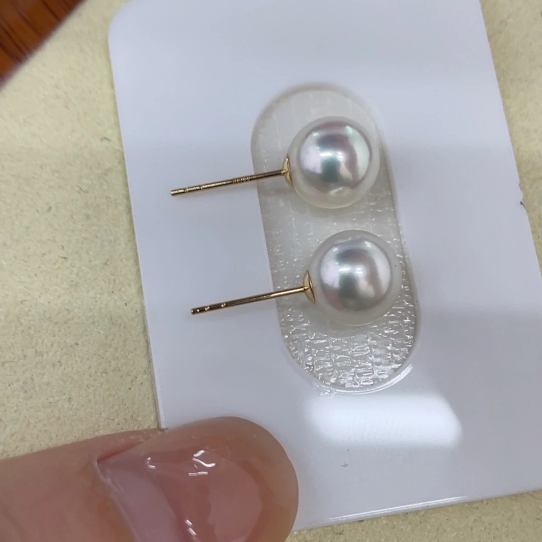 耳饰18K金镶嵌海水珍珠天女7.5/8毫米