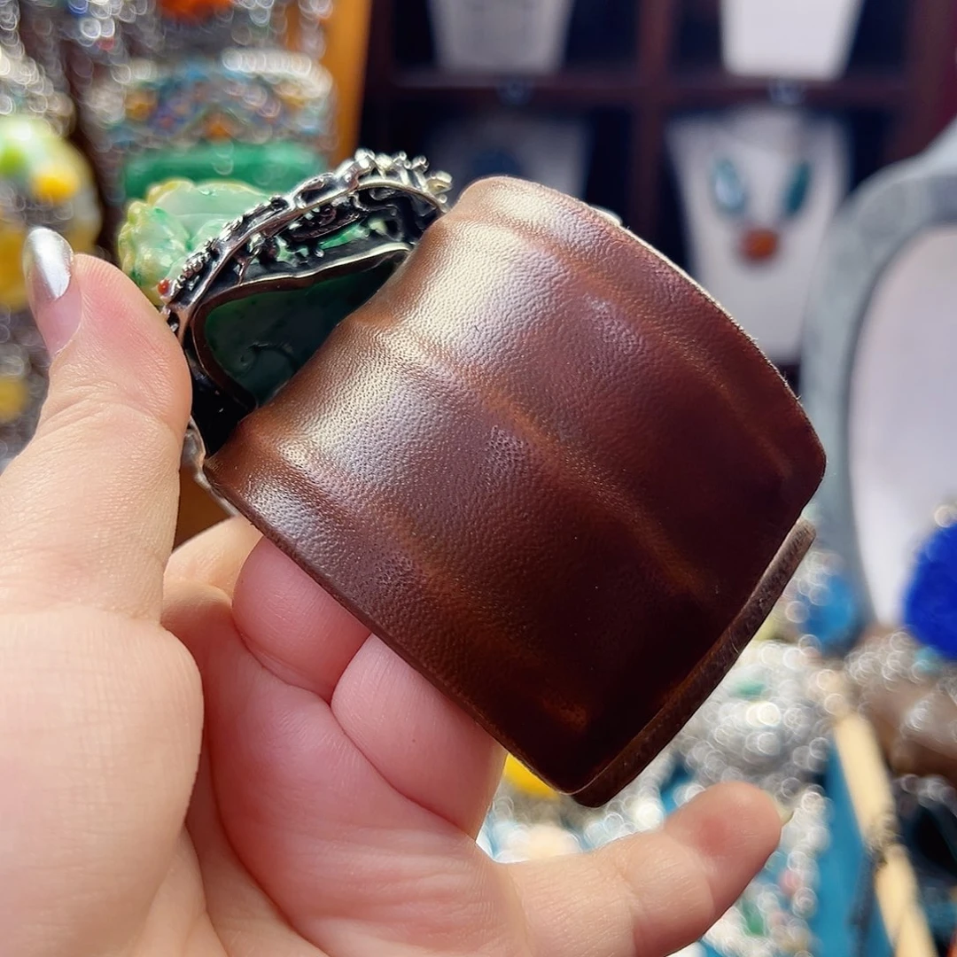 梁***小翡翠银S925镶嵌手镯国风