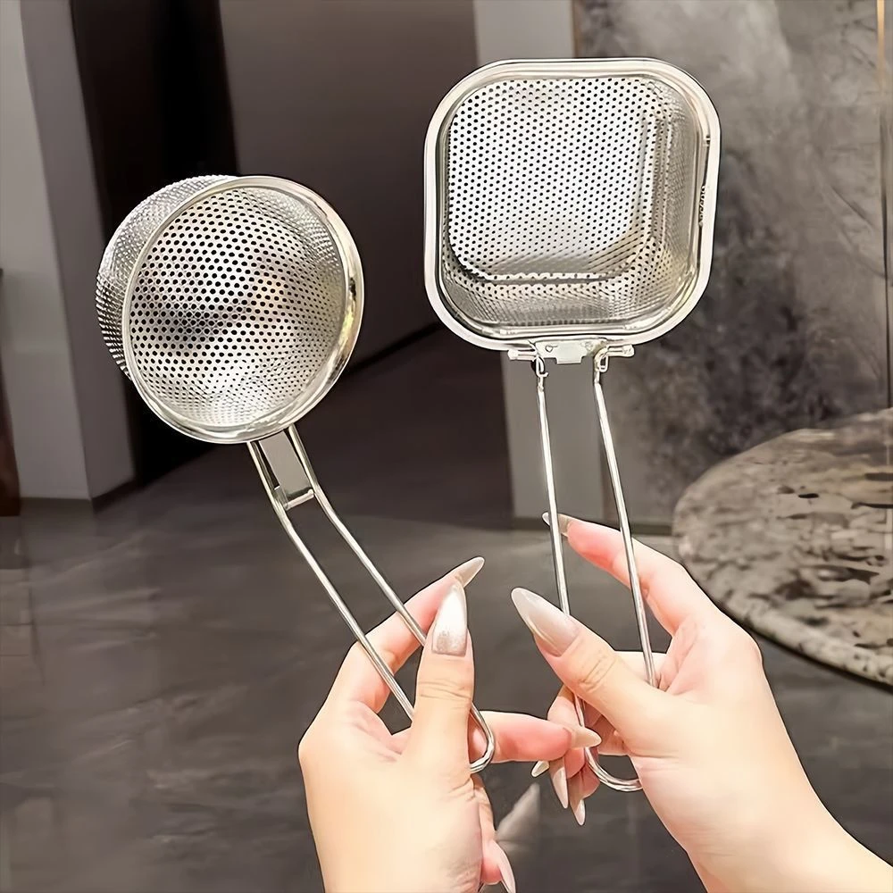 不锈钢火锅漏勺可折叠带挂钩涮肉煮面滤勺不锈钢漏勺过滤网筛漏网