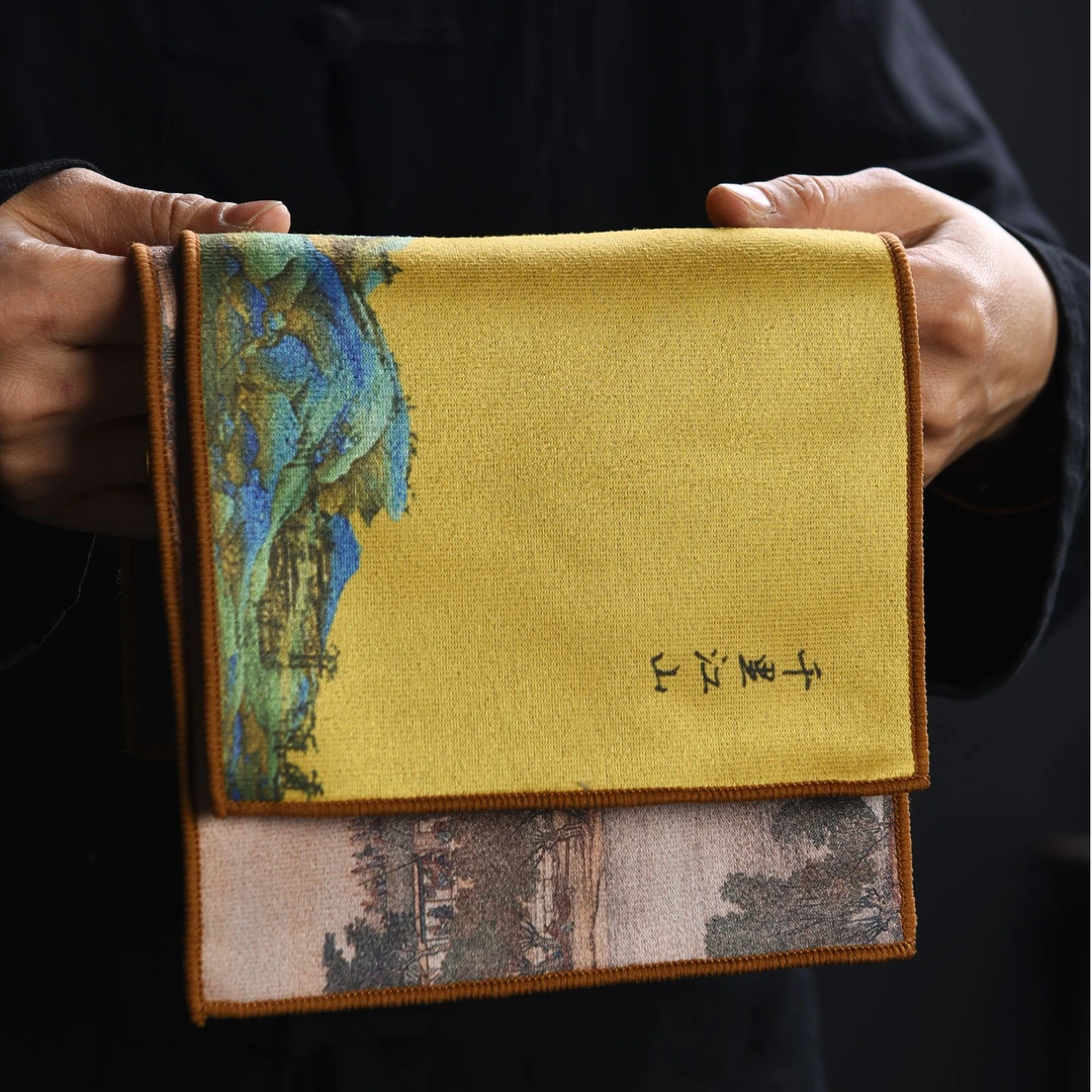 国风千里江山图加厚彩绘中式茶巾高档吸水养壶桌布