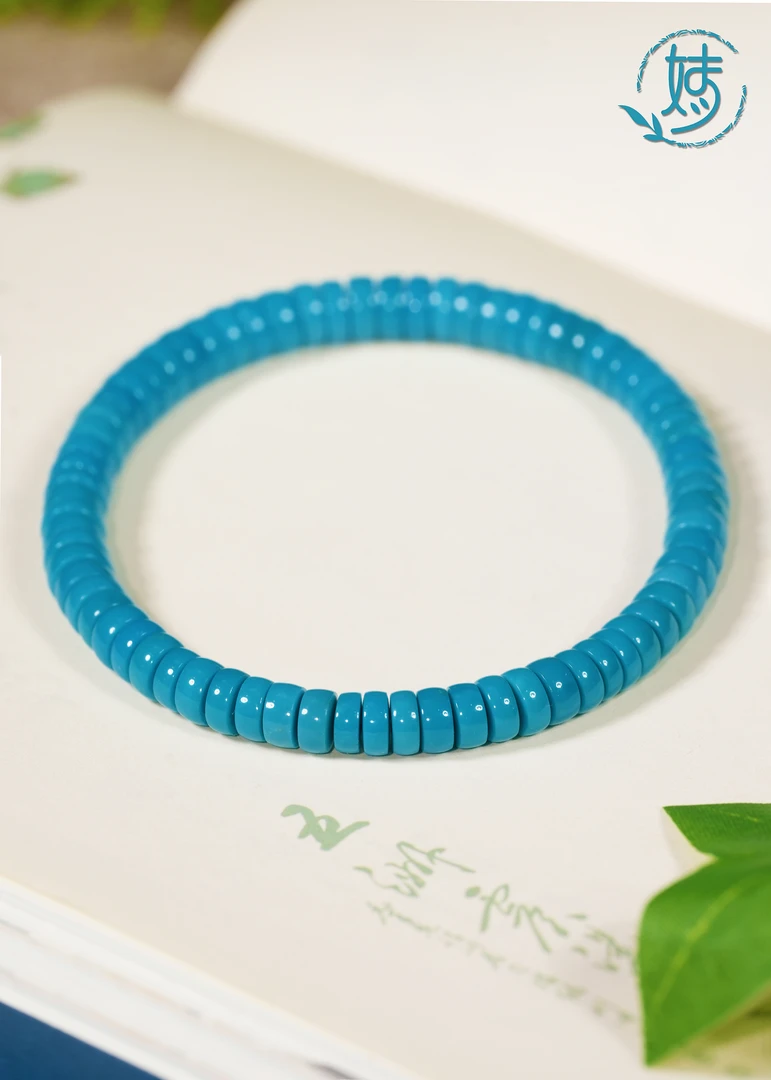 【巅峰玉化】典藏 · 暴力玉化蓝 原矿绿松石直切手串 超精工≈6.5mm+