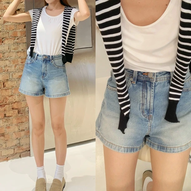 颜色Chao美 莱卡天丝埃及棉宽松显瘦高腰a字牛仔短裤夏季新款热裤