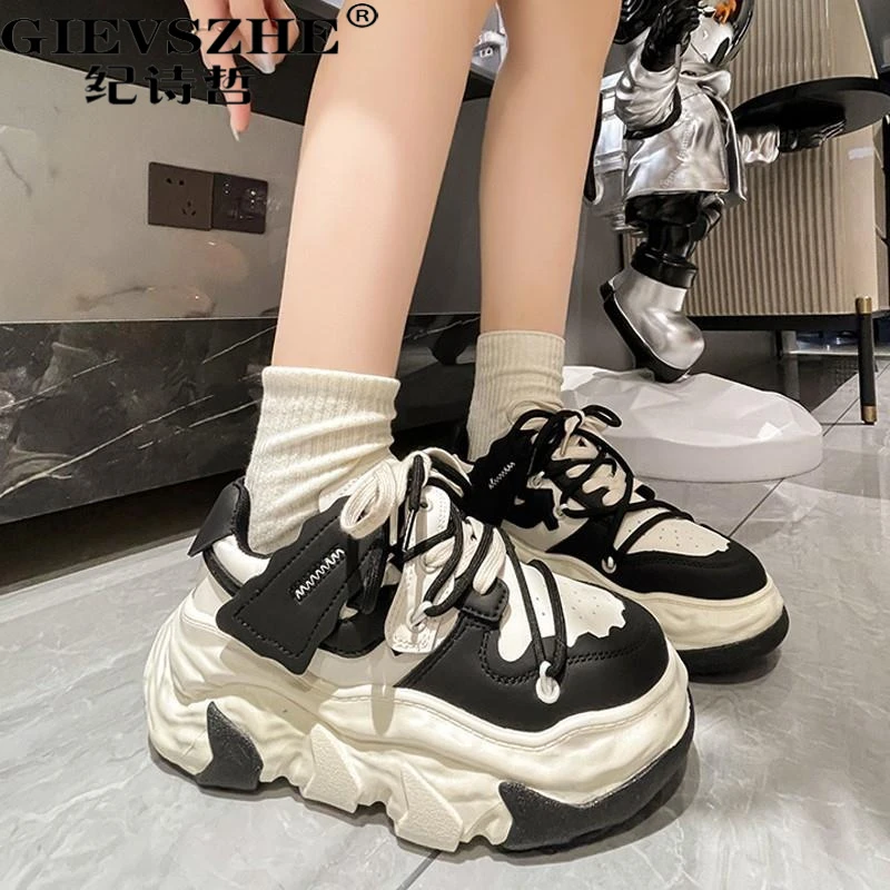 纪诗哲真皮厚底熊猫老爹鞋女夏季新款松糕溶解鞋春季休闲运动板鞋