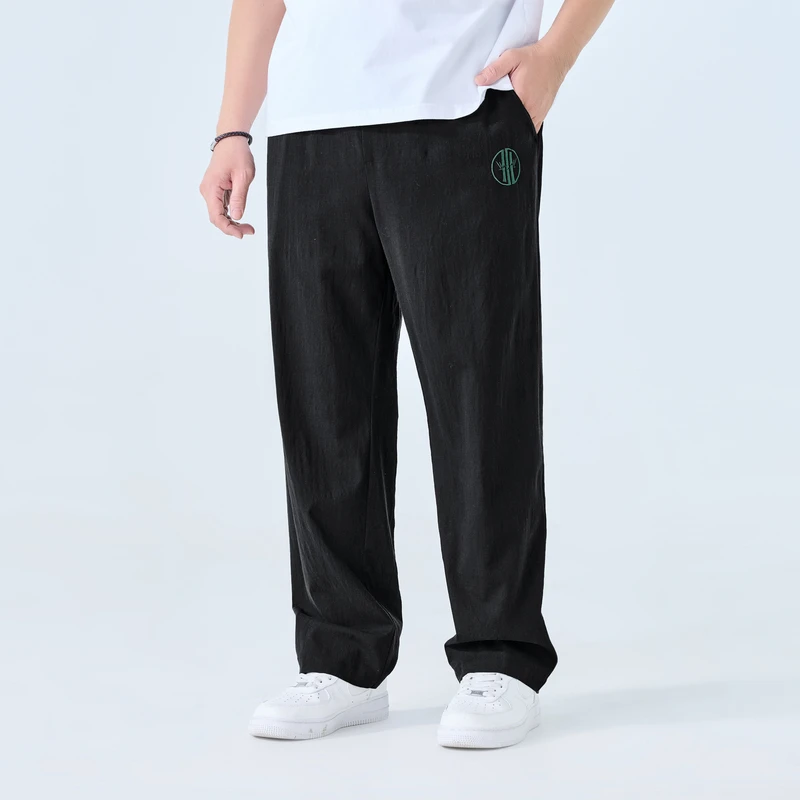 半墨大码男裤夏季凉感休闲裤男宽松莱赛尔刺绣胖子男士直筒裤3223