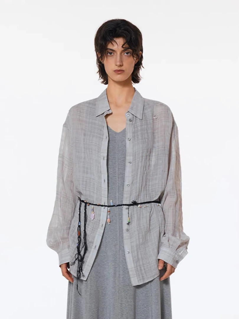 [新品]UHOOWU设计师品牌25春夏亚麻微透格纹衬衫