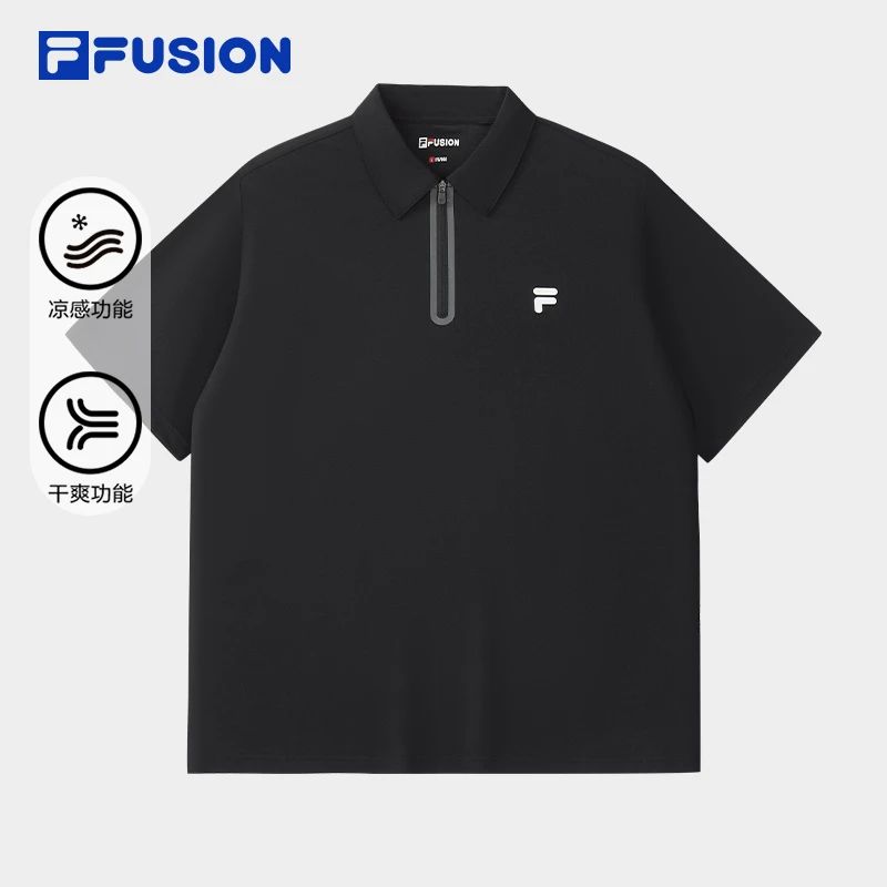 FILA FUSION斐乐潮牌男子针织短袖衫2025夏季新款凉感干爽POLO衫