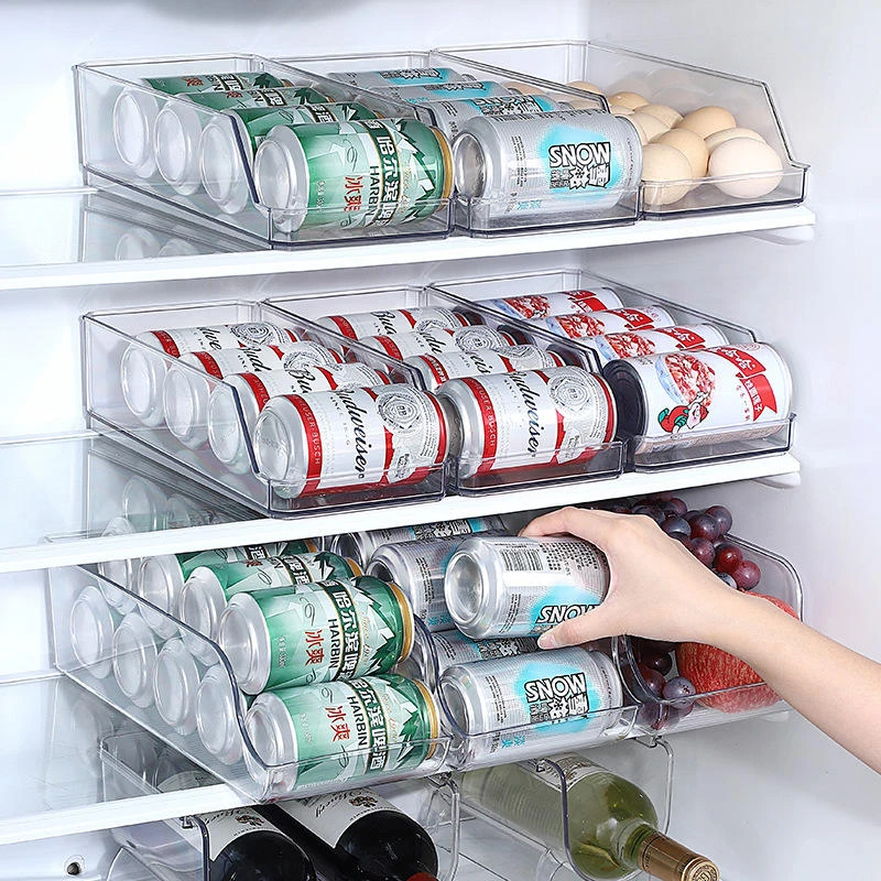冰箱收纳盒透明橱柜置物架易拉罐饮料啤酒整理展示架可叠加收纳架