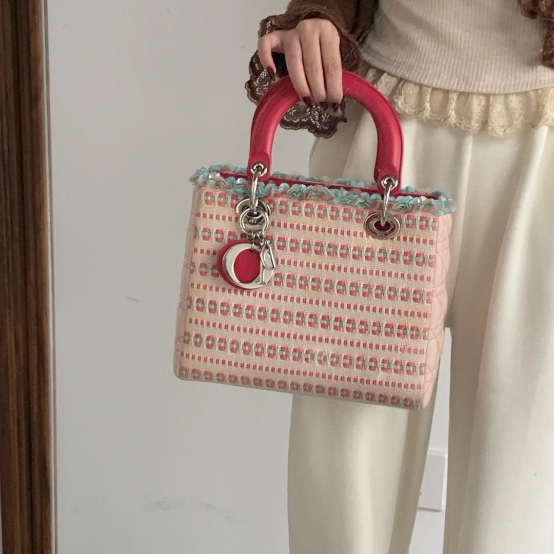 95新 DIOR/迪奥 dior粉色编织五格戴妃