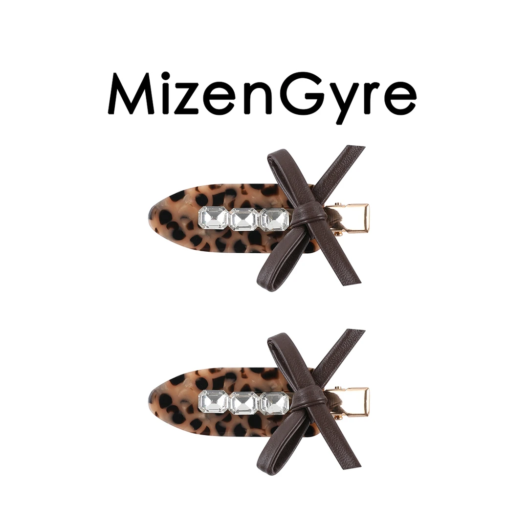 MizenGyre原创设计豹纹紧致闪钻蝴蝶结发夹BB夹鸭嘴夹