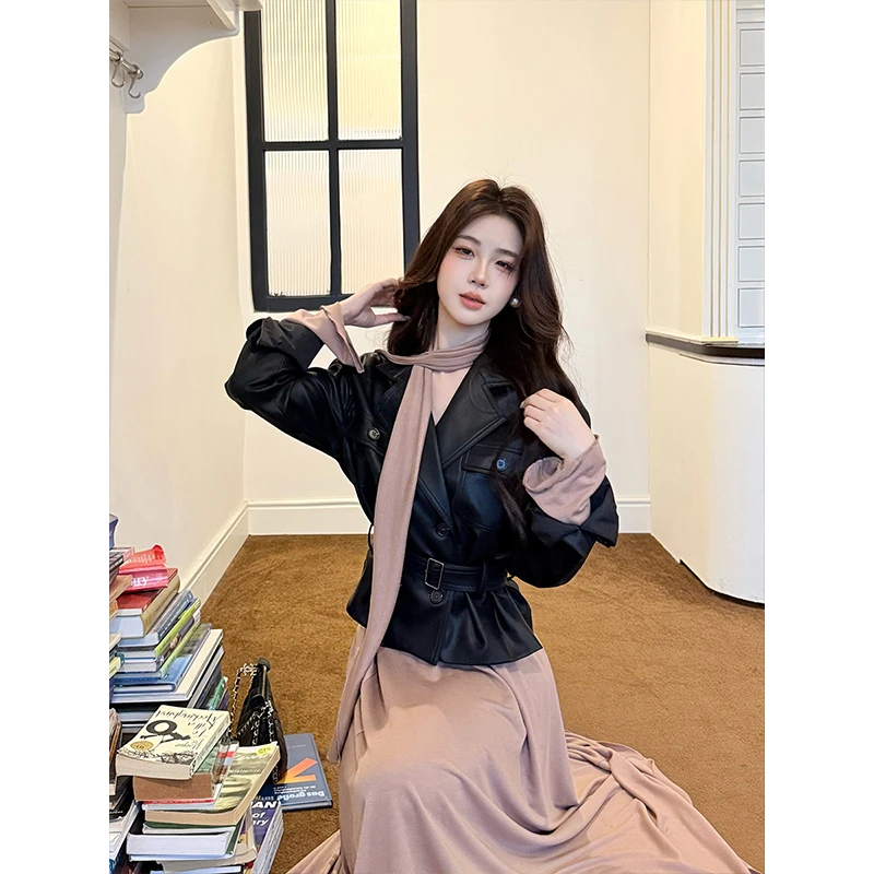 木子李的李【墨棕协奏】秋季休闲黑色短款早秋时尚小众皮衣外套