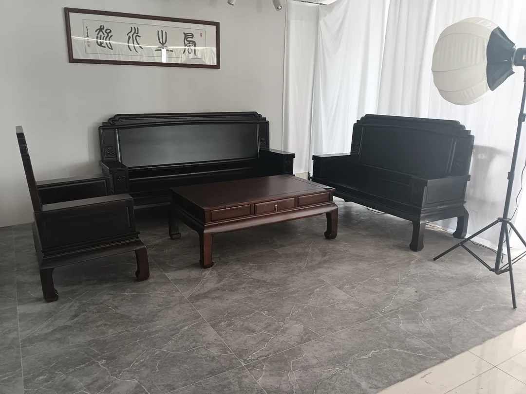 木新中式设计复古古典北欧图色客厅实木沙发详情页储物沙发凳家用