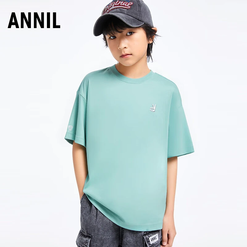 商场款安奈儿童装男女童纯棉圆领短袖T恤2024夏新款休闲宽松半袖
