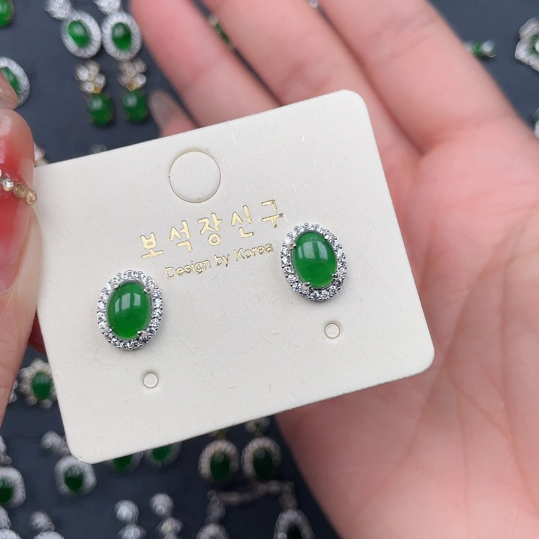 翡翠银S925镶嵌耳饰  00