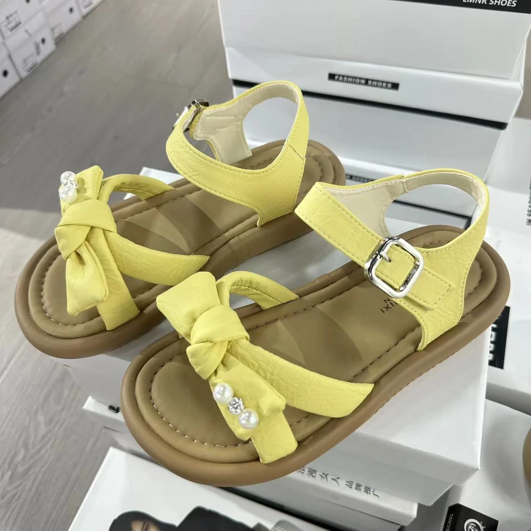 588-22厚底女外穿拖鞋夏季新款不累脚珍珠蝴蝶结凉拖沙滩鞋子