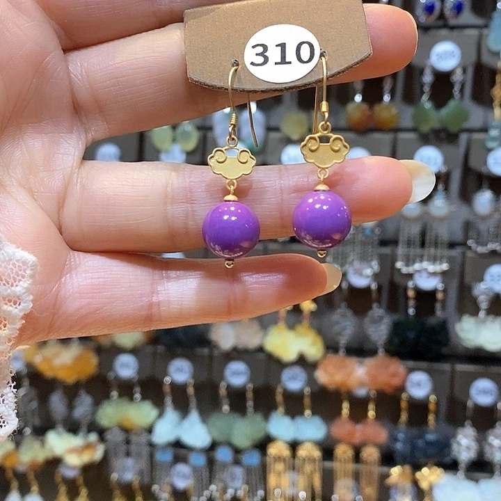 蛇纹石玉耳环银S925镶嵌