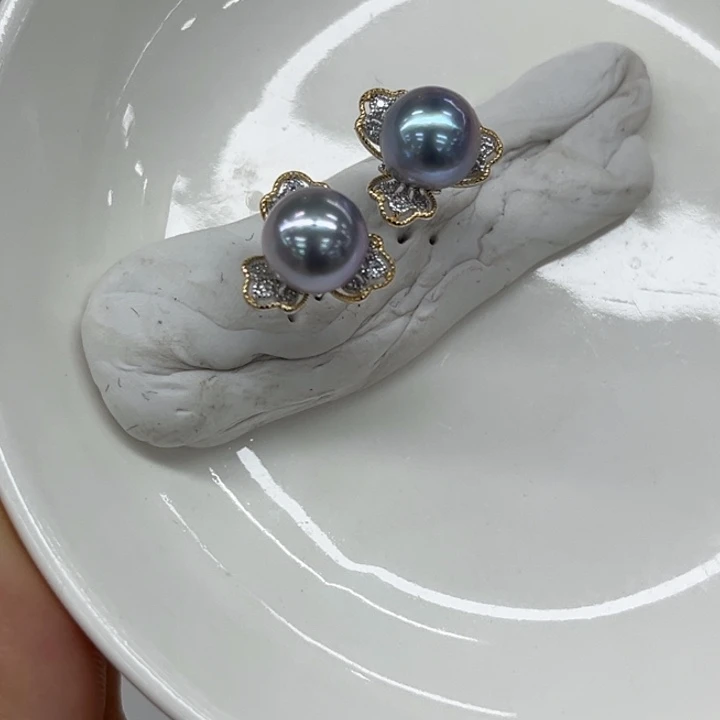 银S925镶嵌耳饰海水珍珠