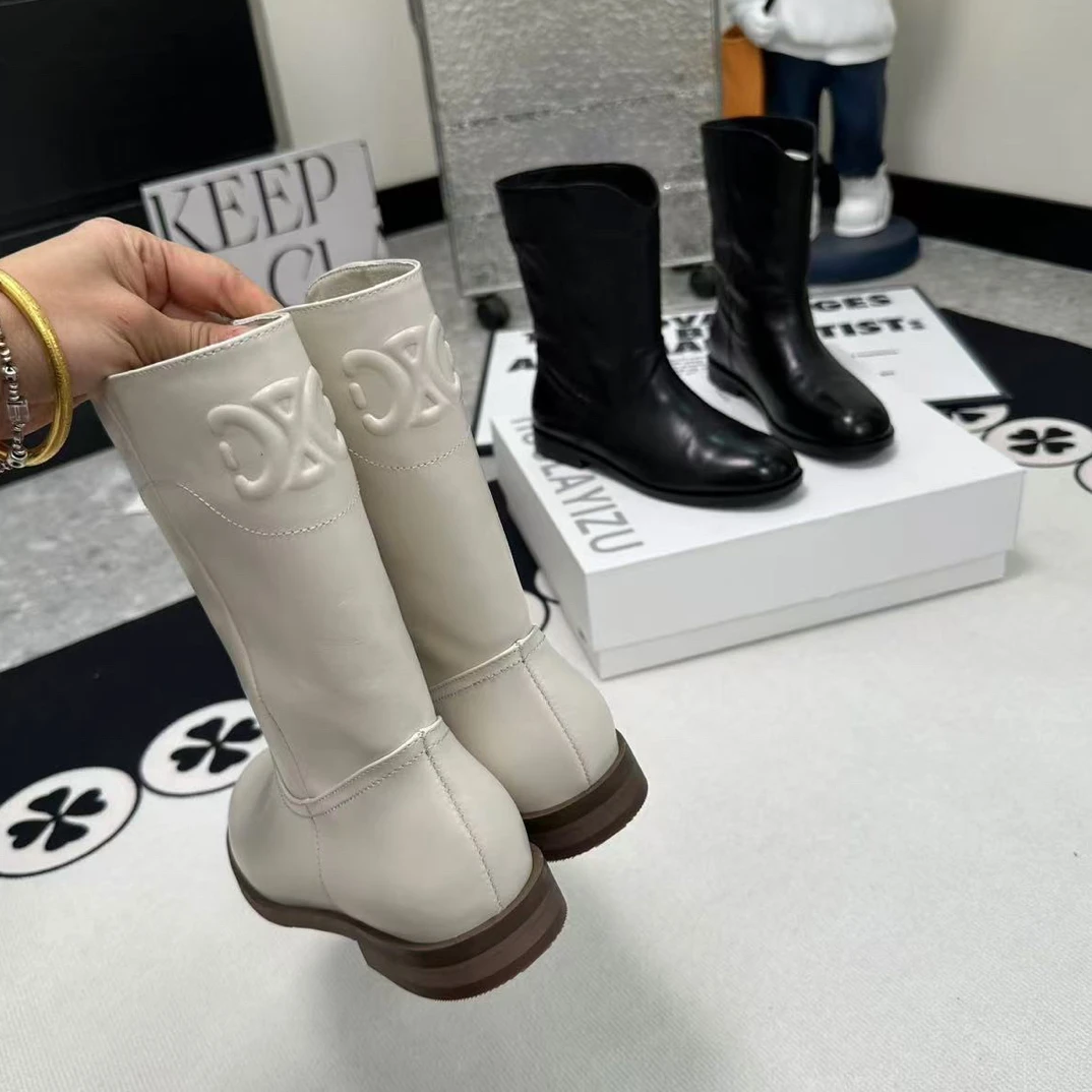 2025新款圆头一脚蹬冬季套筒短靴厚底秋冬时装靴