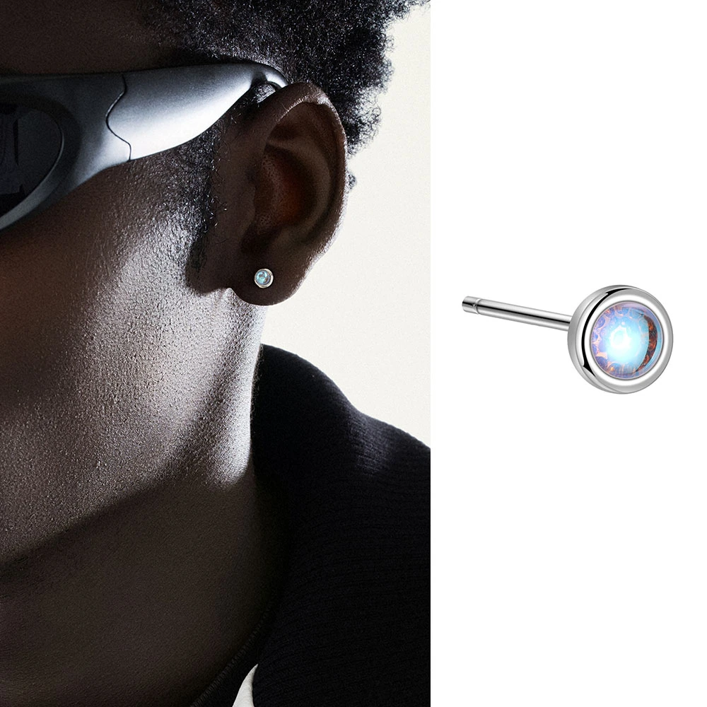 ACITY 925银耳饰 喜城纯银彩色石耳钉男女高级养耳洞耳环圆形小众