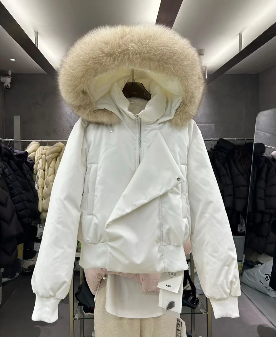 短款冬季可拆卸女款加厚女款中长大毛领羽绒服