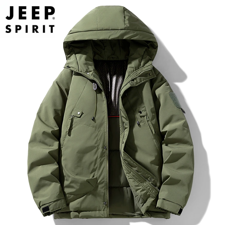 Jeep吉普连帽夹克冬季新款男士加棉宽松百搭青年纯色保暖棉衣外套