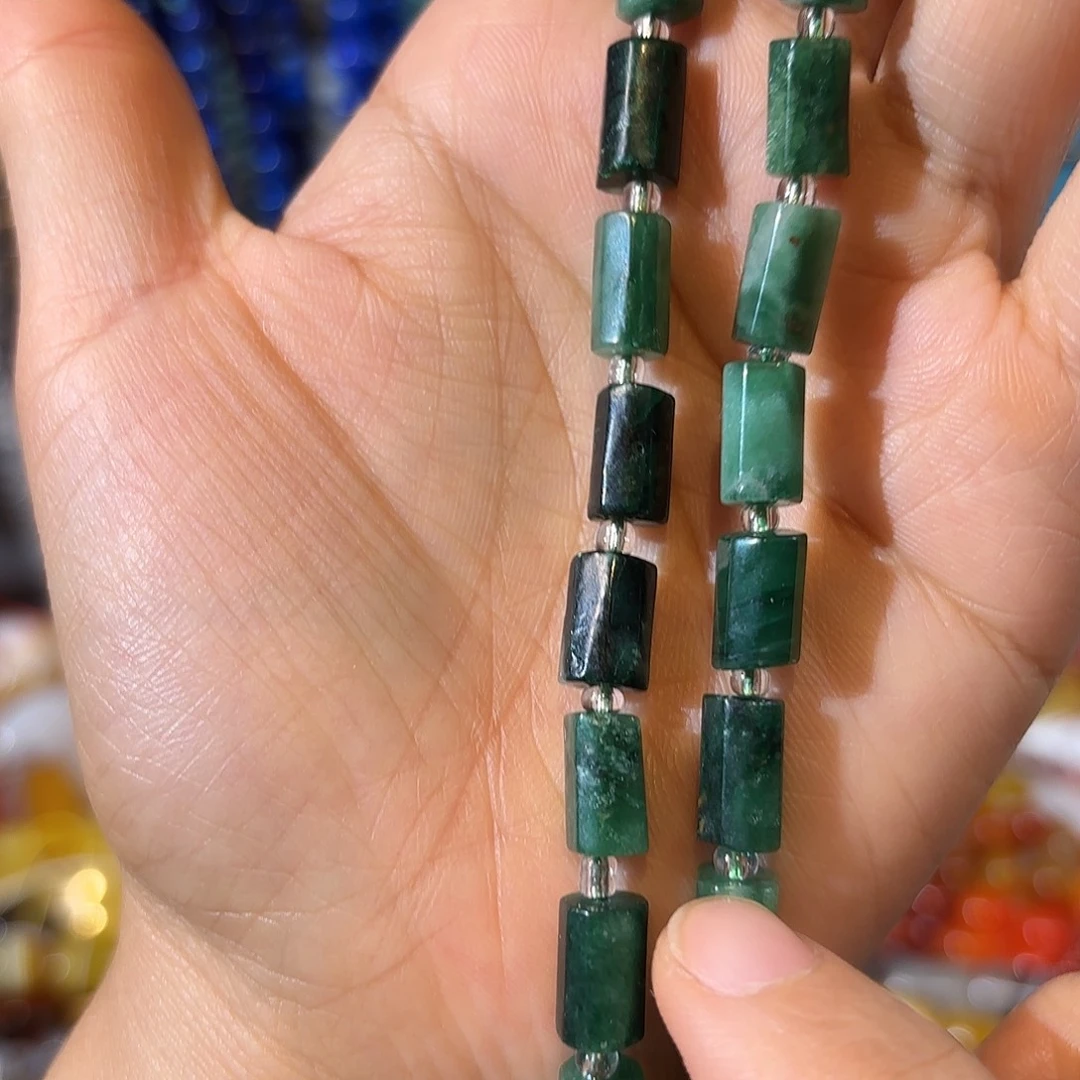 玛瑙/玉髓银S925镀金镶嵌珠宝半成品祖母绿一条